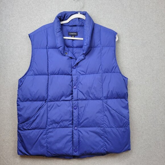 Lands End Mens Large DOWN PUFFER VEST Nylon Quilted Pockets Snap Front Blue - Picture 1 of 10